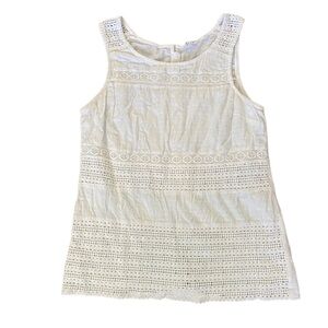 Fat Face White Cotton Crocheted Top with Button Down Back. Size 6.